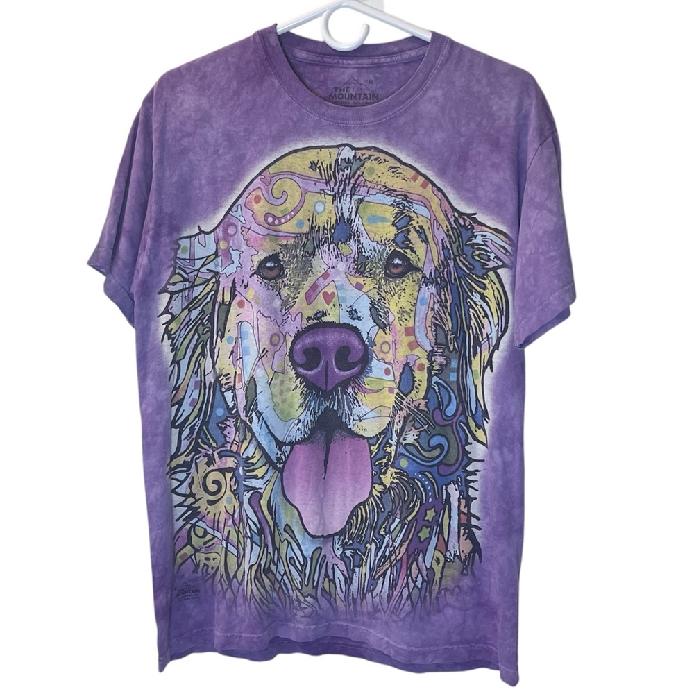 The Mountain Golden Retriever Dog Purple Tie Dye Tee t-shirt